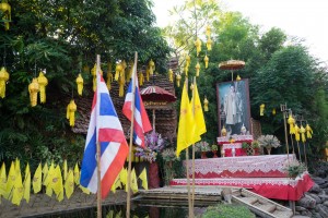 Image of Bhumibol Adulyadej (Rama IX), King of Siam in a temple in Chiang Mai